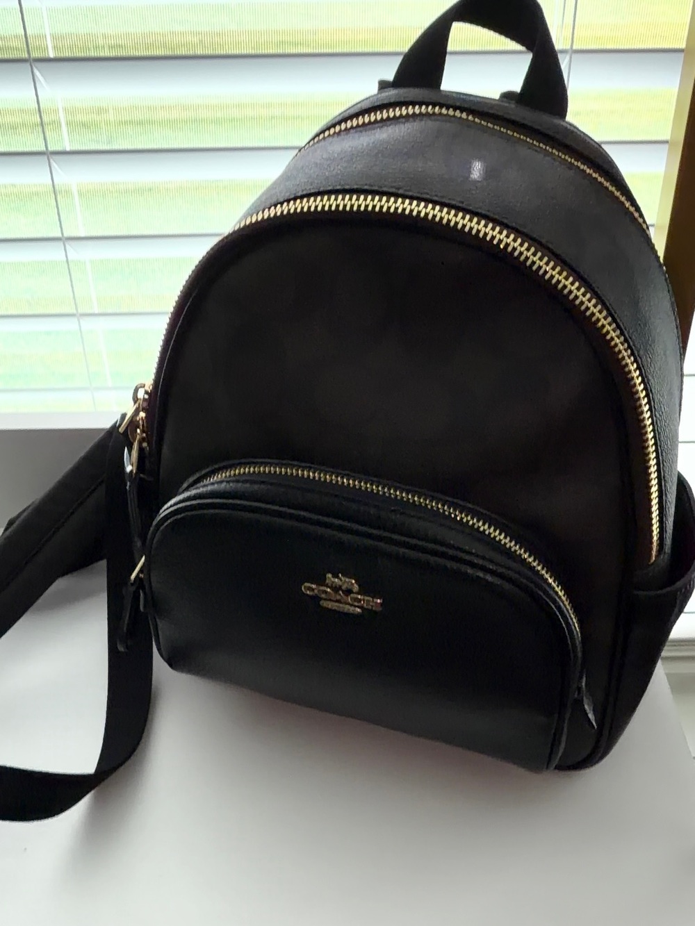 Coach Black and Brown Leather Mini Backpack with Gold Hardware Accents